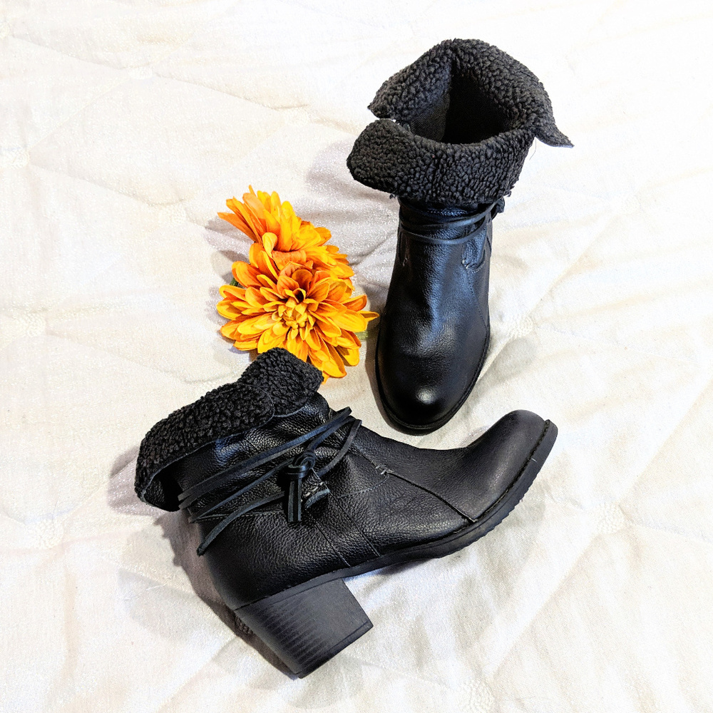 🆕 SPORTO Winter Leather Black Boots Heels Sz 10M